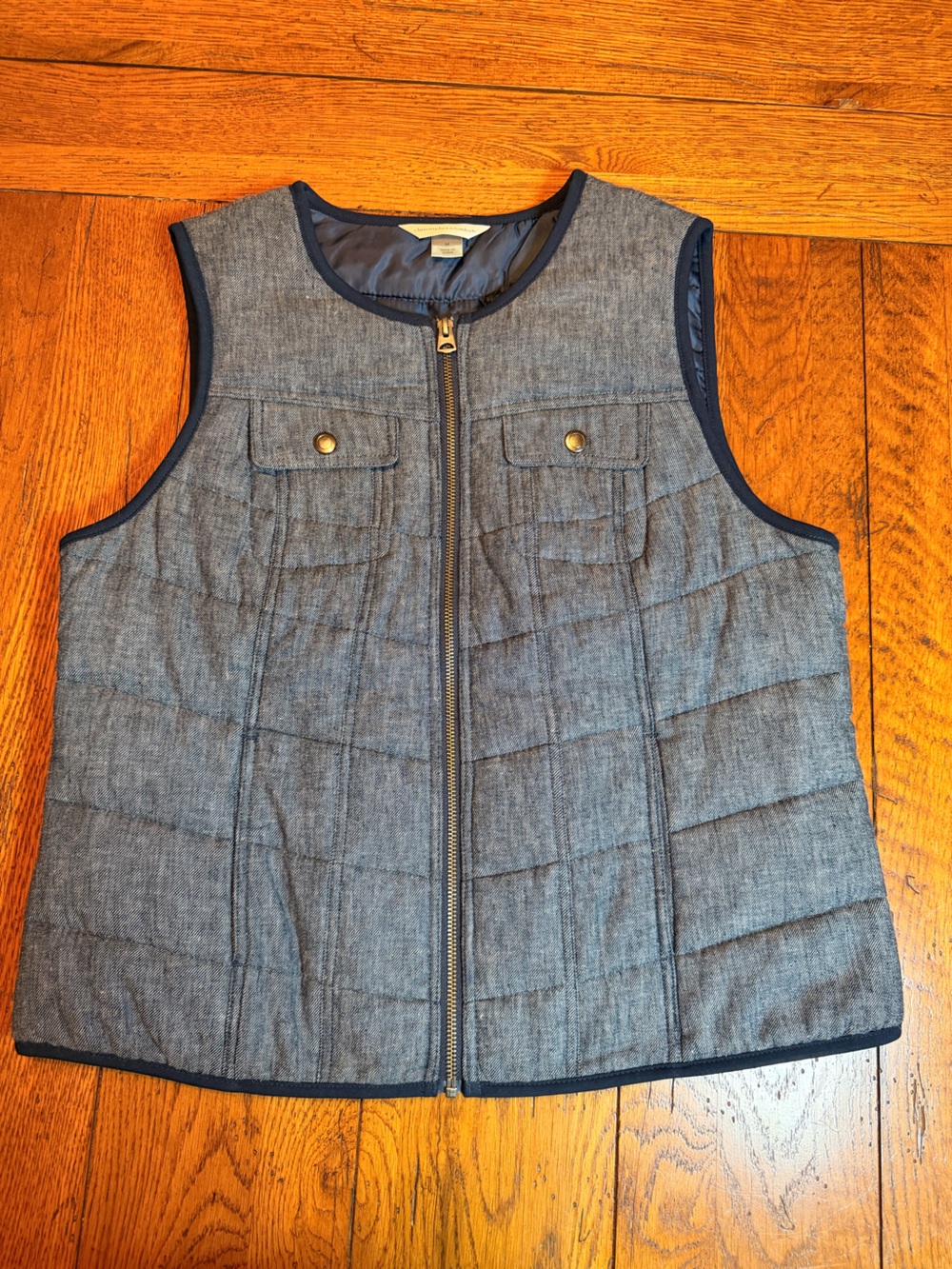 Christopher & Banks Navy-Trimmed Heathered Gray Quilted Vest